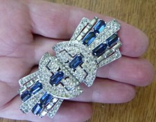 KTF Trifari Alfred Phillipe Sapphire Rhinestone Clip Mates Duette Brooch Pin