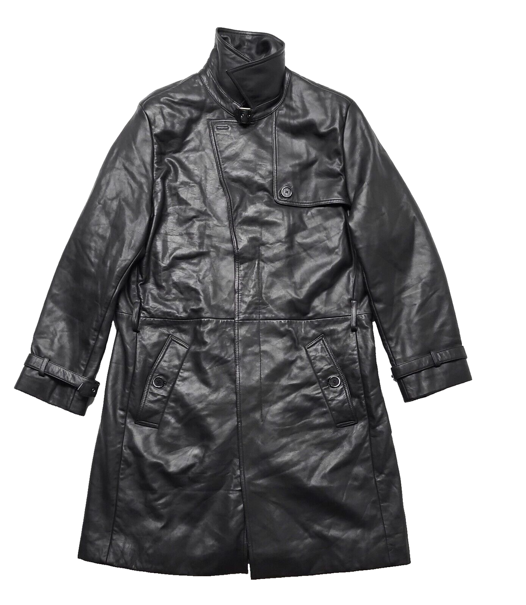 【関税&送料込み】Versace Black Lambskin Jacket vintage versace Mens Trench Coat long Black Lambskin jacket