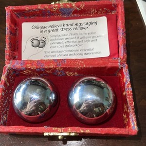 Vtg Baoding Balls Chinese Health Exercise Stress Relief Chrome Massage Red Box