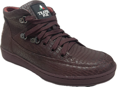 TRAVEL FOX Men's Cancun Spider Leather Lace-Up Mid-Top Burgundy 916103-44
