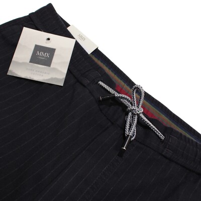 Meyer MMX NWT Chinos / Casual Pants Sz M US Drawstring Blue Striped Cotton Blend