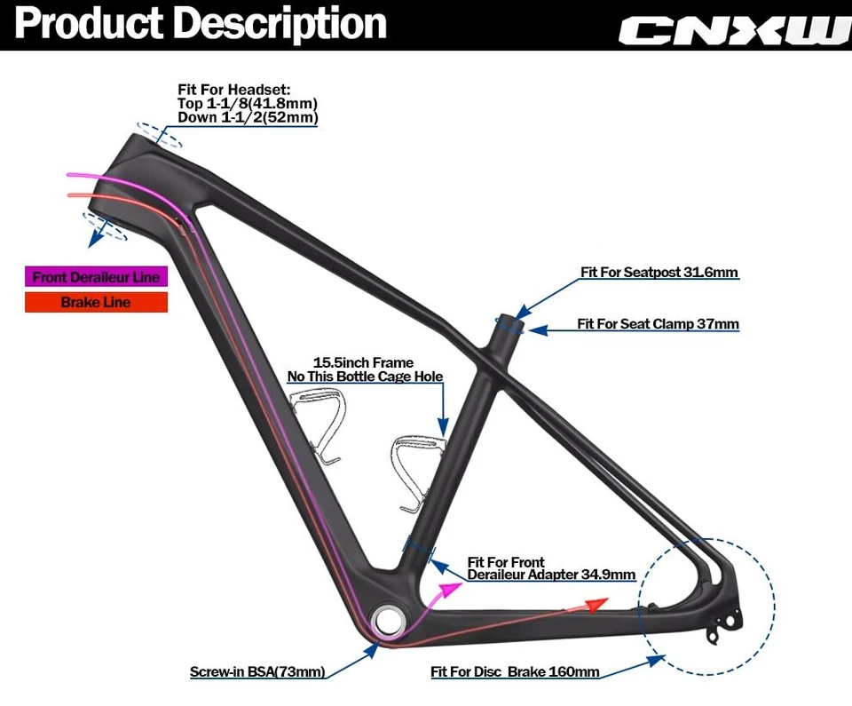 Full Carbon Fiber MTB Bicycle Frame 27.5er Internal Routing Bicycle Frameset - Image 4 of 4