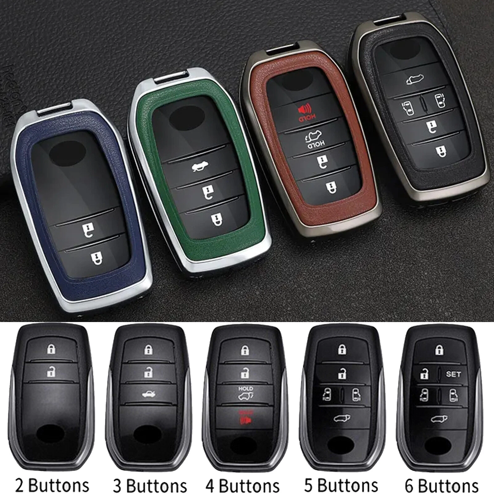 For Toyota Sienna Venza Yaris Corolla Metal Leather Car Key Fob Cover Case NEW