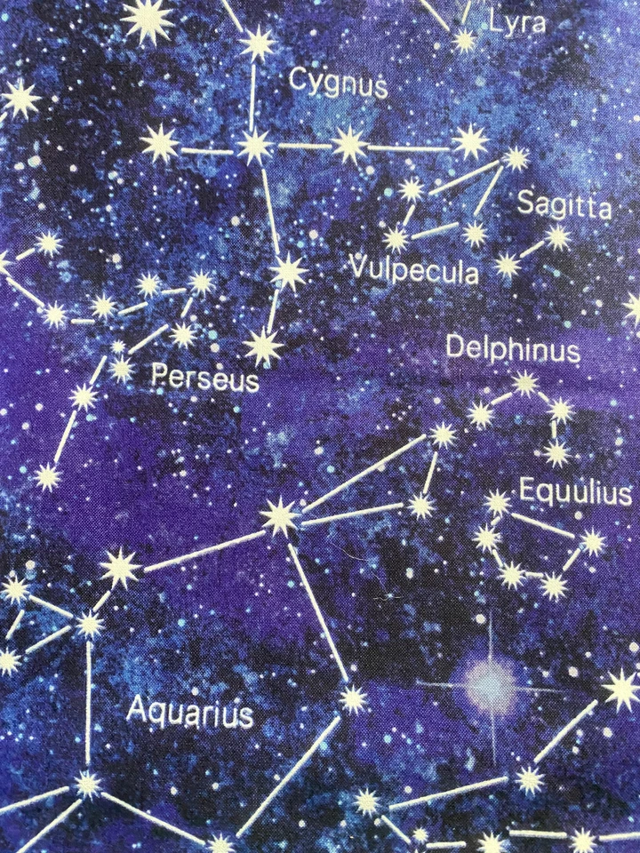 Lote de tela de algodón espacio, planetas, constelaciones de estrellas Foto 2 de 4