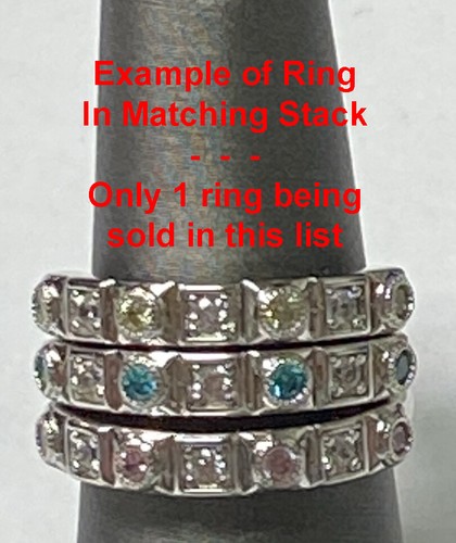 Stacking Ring - Circle & Squares Colored Stone Sterling Swarovski CZ m20-ri-Dec - Picture 2 of 4