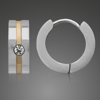 Titan Titanium Klappcreolen Kreolen Ohrringe Bicolor Gold Zirkonia Damen Herren