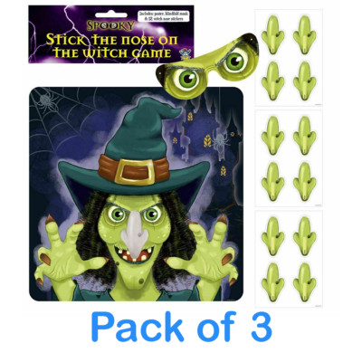 3x Halloween Party Spiel Stick The Nose On A Witch Kinder Augenbinde Pin Kinder