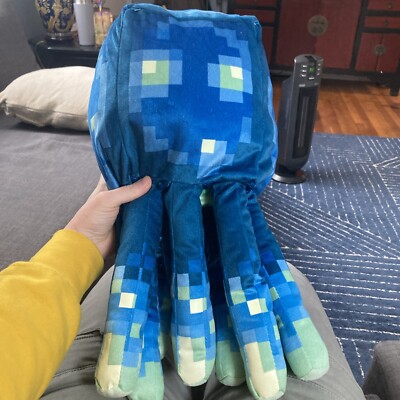 MINECRAFT Earth Glow Octopus Squid 19  Pillow Glow In The Dark Plush Mojang Blue