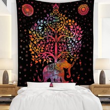 Copriletto indiano mandala albero della vita da appendere a parete elefante arazzo lancio decorazione
