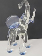 Crystal Elephant With Blue Ears & Feet And White Frosted Tusks Figurine Heavy