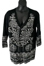 Attitudes by Renee Global Illusions Open Front Cardigan Black/White