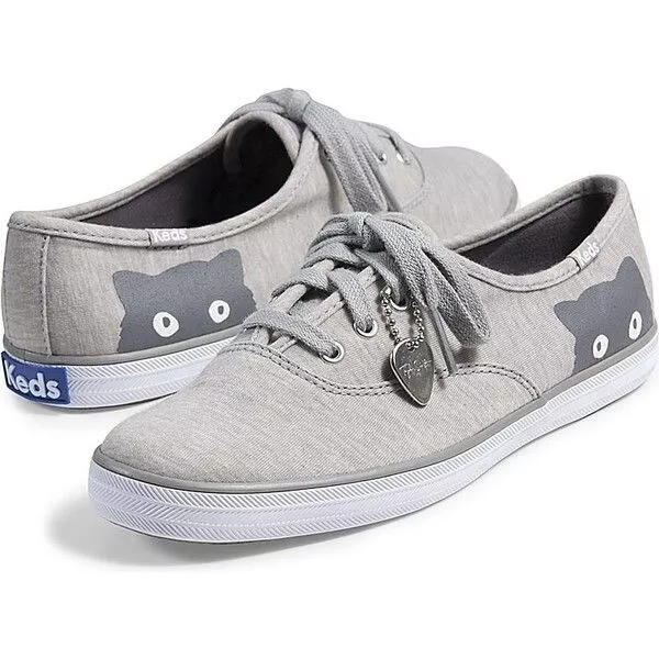 Keds x Taylor Swift Sneaky Cat Grey Shoes Heart Charm 7.5 No Box Preowned