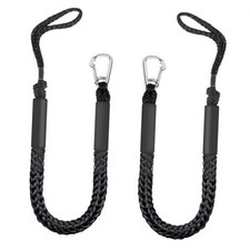 Black 3ft Bungee Dock Lines for Boats - Heavy Duty Mooring Ropes with Clip
