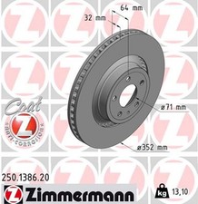 2x ZIMMERMANN Bremsscheibe COAT Z 250.1386.20 für FORD MUSTANG Convertible