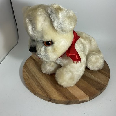 Vintage Master Industries Plush Bull Dog 7  Red Bow Bell In Tail (tub)