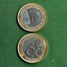 2024-2025 Brazil 100 coins 1 real 2 different types Bimetallic BU 30 & 60 Anniv
