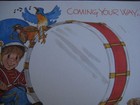 vintage greeting card Linda K. Powell BIRTHDAY Band Boy Plays Big Drum w/ Birds — photo 3