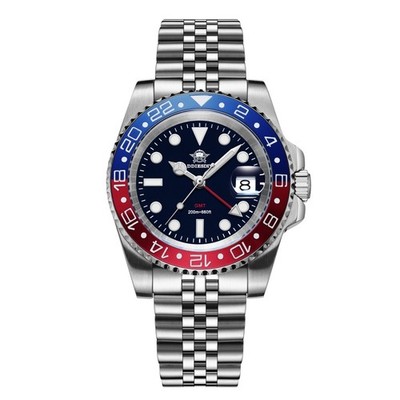 Men Diver Quartz GMT Watch Swiss Movement 200M Waterproof Ceramic Rotating Bezel