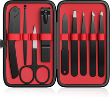 9PCS Stainless Steel Tweezers Set Precision Eyebrow Ingrown Hair w Case