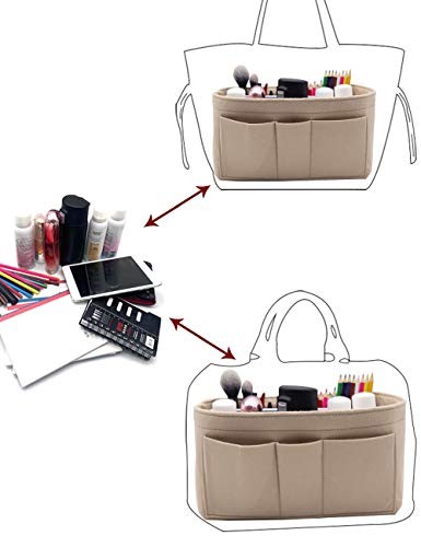 Filz Stoff Handtasche Tragetasche Wickeltasche Organizer Einsatztasche in Tasche mit klein beige - Bild 7 von 8