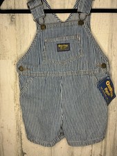 Vintage OshKosh B  Gosh Hickory Stripe Overalls 2T NWT Railroad Denim Blue Bibs