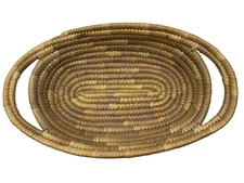 Oval Coiled Woven Natural Basket Double Handles Boho Decor