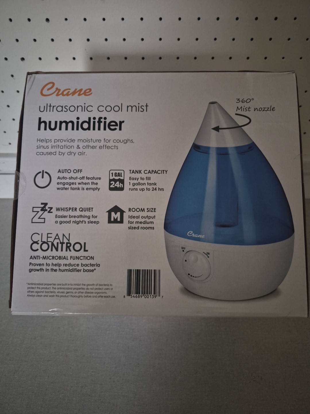 NEW/SEALED Crane Ultrasonic Cool Mist Humidifier 1 Gal AutoOff 24hr runtime 360