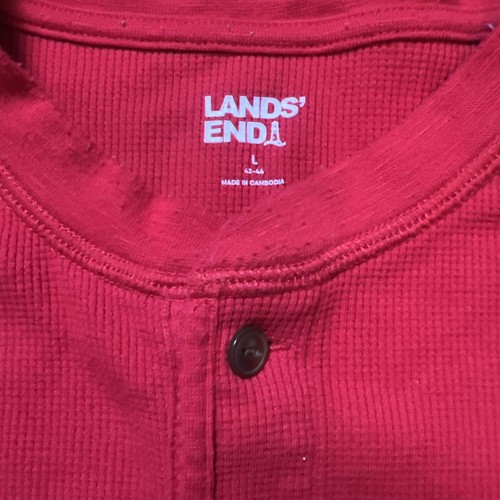 Lands End Waffle Long Sleeve Thermal Knit Henley Shirt Red Large - Picture 2 of 3