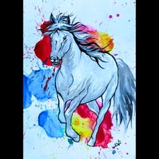 ACEO Original Horse Gray Animal Acrylic Mini Pop Art Card Hand Painting NEW