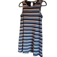 Miami Striped Ribbed Metallic Sleeveless Shift Dress Women's Size Small