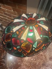 Early Austrian Chunk Glass Bronze Lamp With Dolphin Motif Base With Lit Eyes