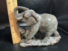 Stone Carved Elephant And Baby. 5.5” Tall.  2.6 lbs.              82a
