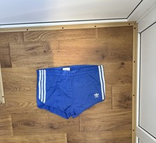 Vintage 80s ADIDAS Sprinter Shorts Shiny Navy Blue West Germany Trefoil 34 S