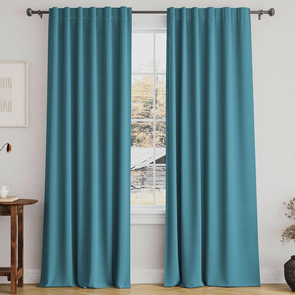 Rod Pocket Blackout Curtains - 52x84", Turquoise 2 Panel - Image 3 of 4