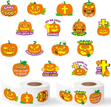 Halloween Religious Stickers, 1000Pcs Pumpkin Bible Verse 2 Rolls
