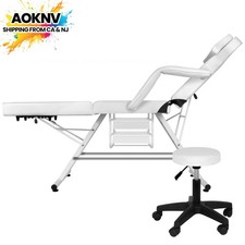White Tattoo Chair 881lbs Adjust Massage Bed w/Stool for Tattoo