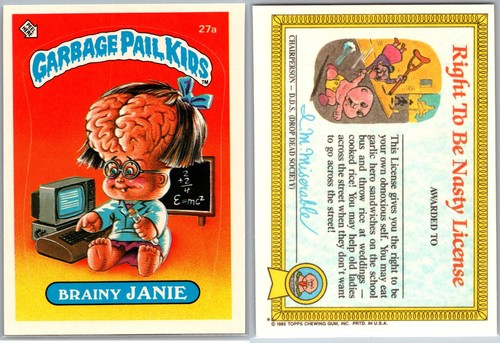 Brainy JANIE #27a 1985 Garbage Pail Kids card price