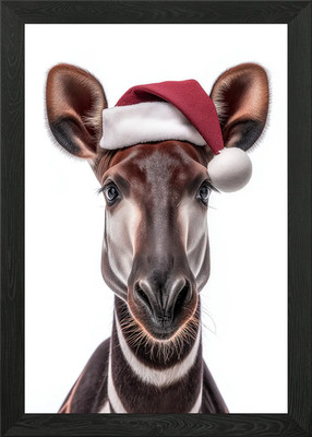 Christmas Okapi with Santa Hat Framed Wall Art Poster Canvas Print Picture