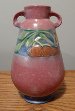 Antique 1930's Roseville Pottery Vase Baneda 602-6 Art Deco Vine  Pumpkins Label