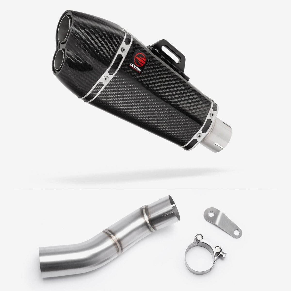 Lextek Carbon Fibre XP13C 210mm Exhaust with Link Pipe Silencer Chrome Polished
