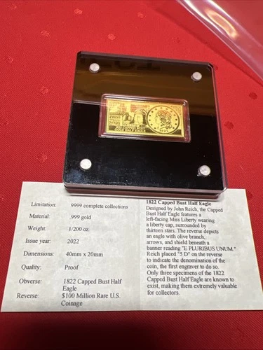 2022 American Mint 1822 Capped Bust Half Eagle  1/200oz 999 Fine Gold Ingot