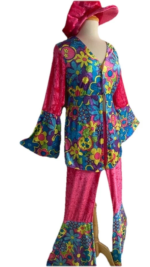 FATO HIPPIE chique anos 70 FLOWER POWER LRG rosa azul parte de baixo de sino CHAPÉU GROOVY G - Imagem 4 de 4