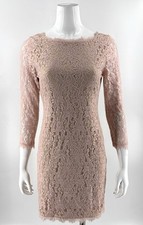 Eliza J Blush Pink Lace Sheath Dress Womens Size 6 Boat Neck 3/4 Sleeve Lined