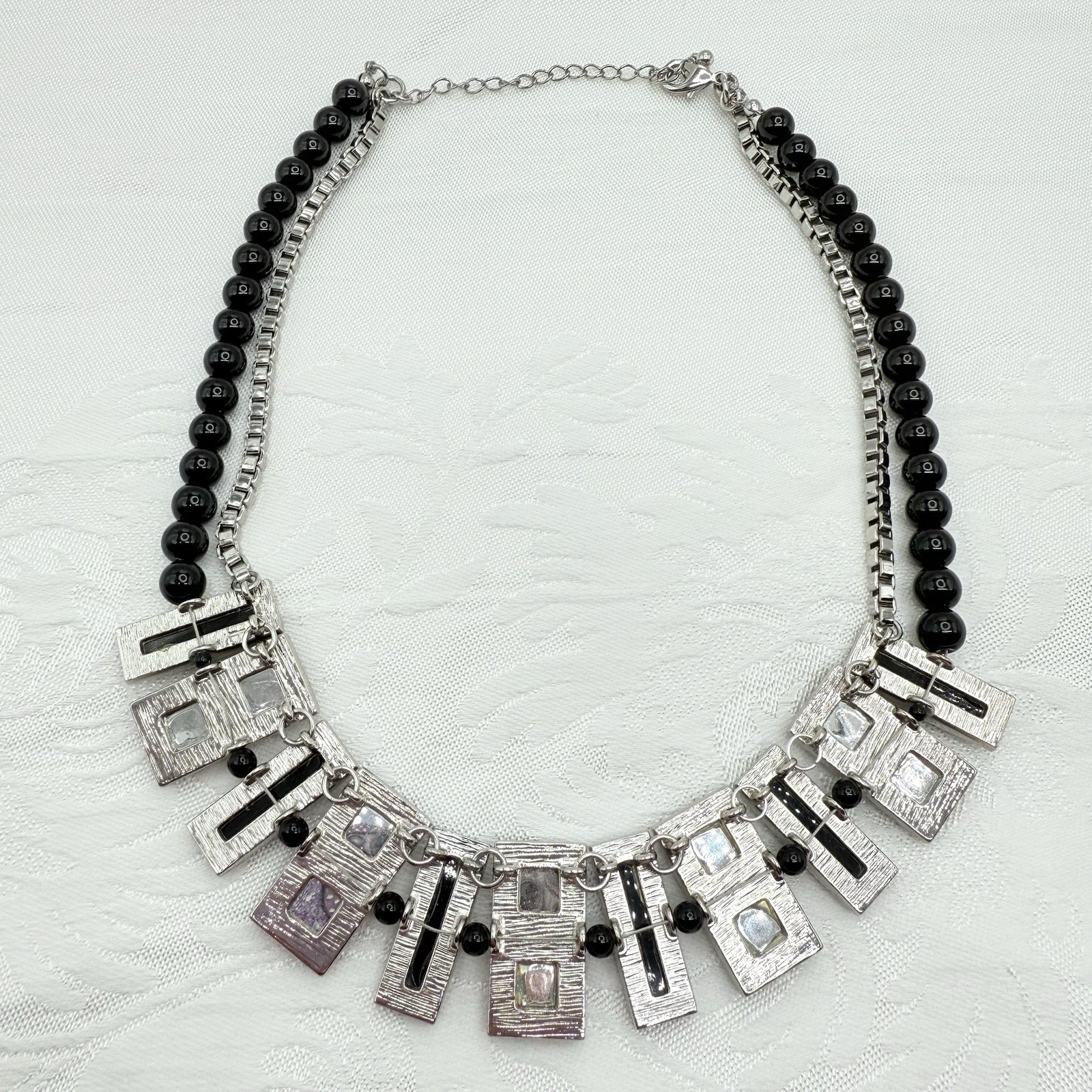 Black Smoke Large Rectangular Rhinestone Beaded L… - image 7