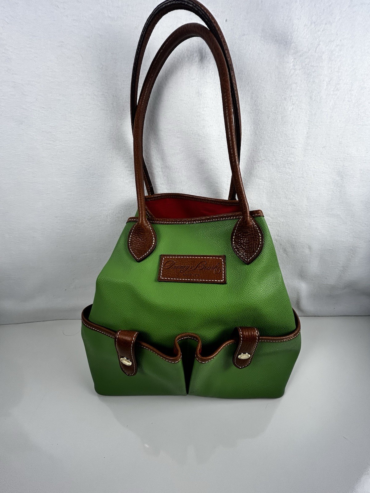 Dooney & Bourke Green Pebbled Leather Tote Shoulder Bag Brown Leather Trim USA