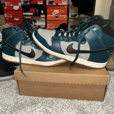 Nike SB Dunk Pro High New Port. Dark Atomic Teal/Wolf Grey-Black. Wear Pair.