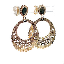 14k Yellow Gold 13/16" Wide Filigree Round Dangle Earrings w/ Post Top 1.2 Grams