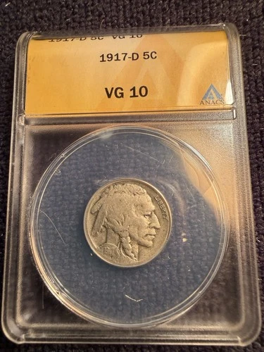 1917-D 5c ANACS VG10 Buffalo Indian Head Nickel Certified