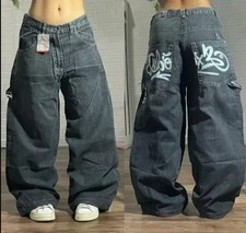 Unisex Baggy Y2K Streetwear Graphic Jeans Wide Leg Embroidered Denim Pants M X