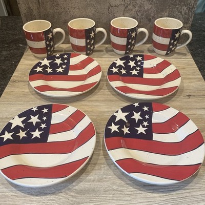Vintage Home & garden party stoneware collection patriotic plates & coffee mugs 